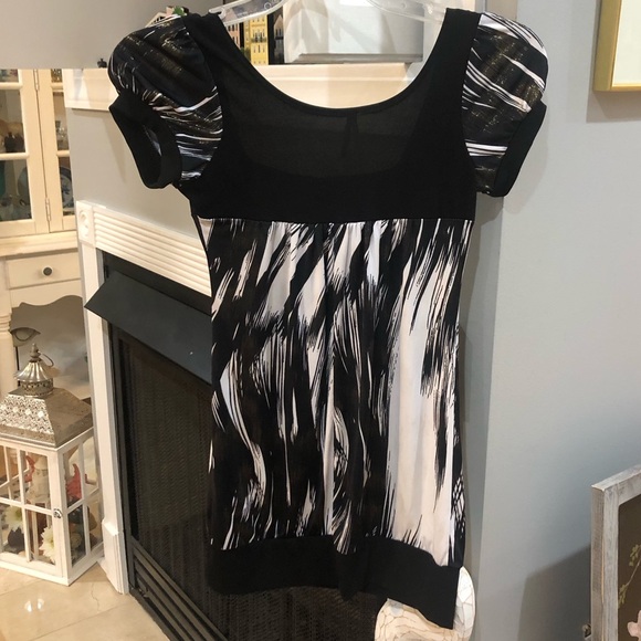 Vintage Y2K Sugar Spice Short Sleeve Gold Brush Abstract Blouse Top - Picture 3 of 4